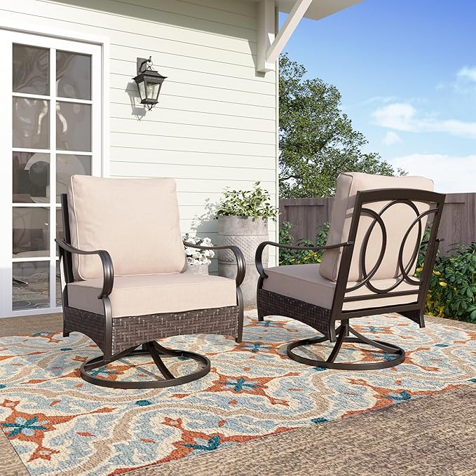 Swivel Patio Sofa Chairs - 2 PCS Outdoor Swivel Rocker Armchairs, Patio Seating with High Back Deep Seat for Porch Deck Balcony