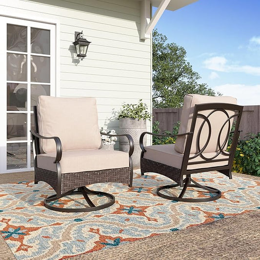 Swivel Patio Sofa Chairs - 2 PCS Outdoor Swivel Rocker Armchairs, Patio Seating with High Back Deep Seat for Porch Deck Balcony