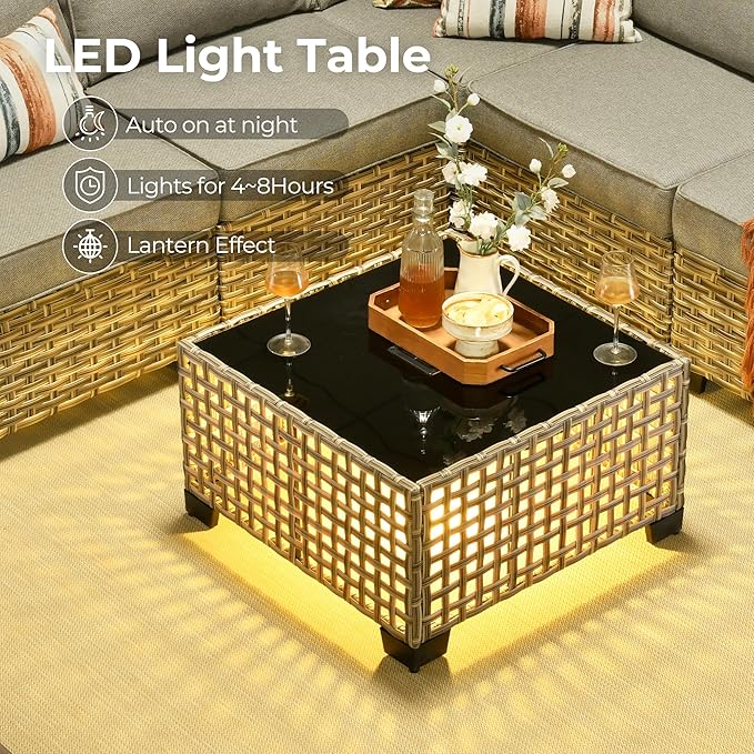 HOOOWOOO Outdoor Sectional Patio Furniture Set with Fire Pit Table,15 Pieces Wicker Conversation Sets L Shaped Couch,Extra Deep Out Door Outside Sofa Furniture with Swivel Chair Ottoman,Charcoal Gray