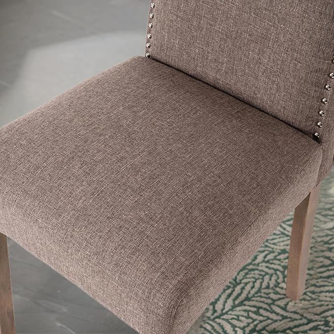 Stylish Upholstered Parsons Dining Chair Kitchen with Silver Nailhead Trim and Sturdy Solid Wood Legs