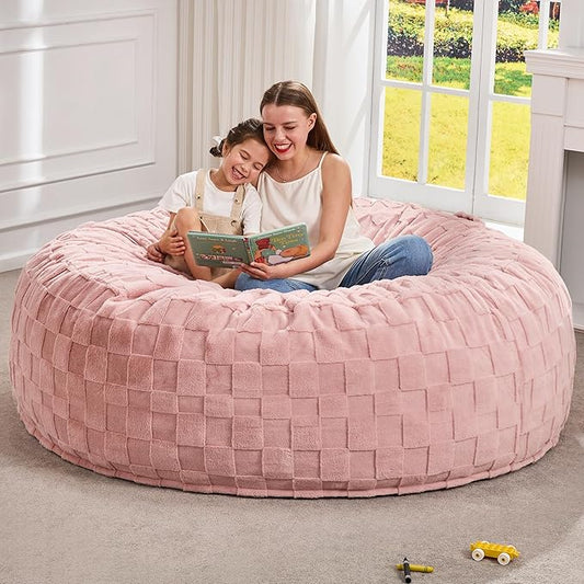 Hobestluk Bean Bag Chairs Beanbag Chair with Filler Adult Bean Bags with Fluffy Cover, Giant Bean Bag Chairs for Adults for Living Room, Bedroom (Pink, 6FT - 70" x 70" x 15")