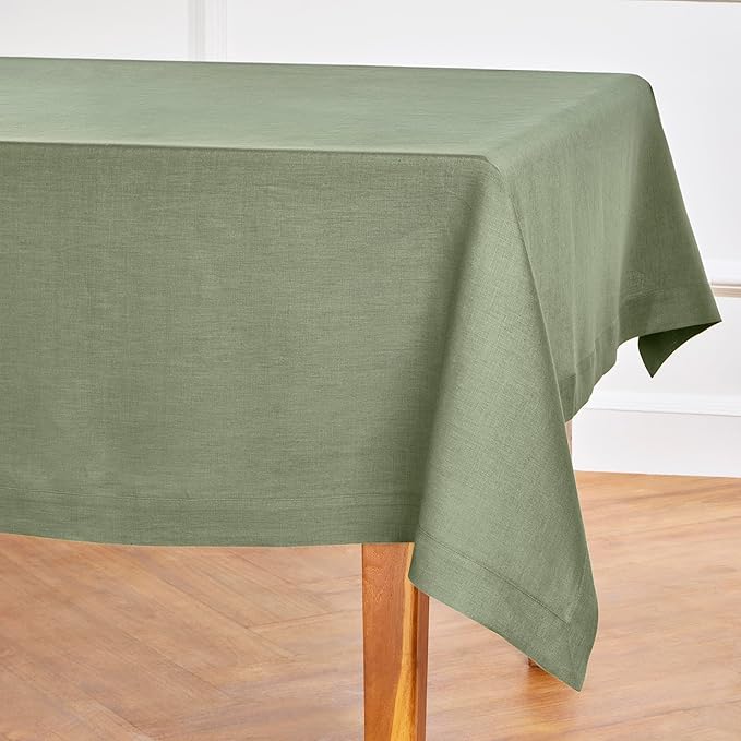 Solino Home Linen Tablecloth 60 x 108 Inch - 100% Pure Linen Oil Green Table Cloth for Rectangle Tables - Fete, Machine Washable Tablecloth for Fall, Autumn, Thanksgiving, Christmas