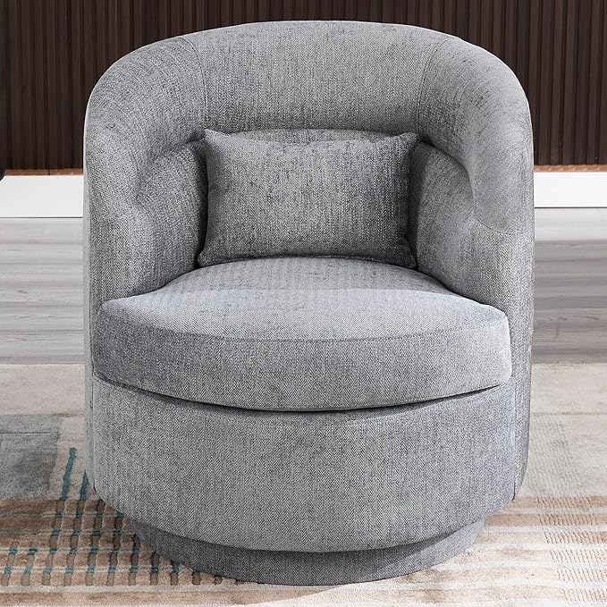 CANMOV Swivel Barrel Chair Set of 2,Modern Round Accent Arm Chairs, Swivel Accent Chair with Pillow, Upholstered Comfy 360 Degree Swivel Single Circle Club Sofa Chair for Living Room Bedroom,Dark Grey