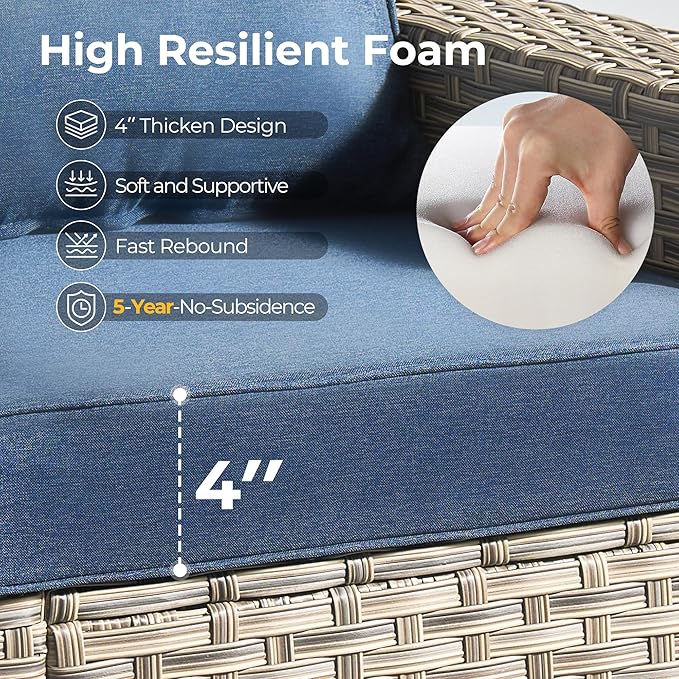 HOOOWOOO Outdoor Sectional Patio Furniture Set,7 Pieces Wicker Conversation Sets,Extra Deep Out Door Sofa Outside Furniture Couch with Ottoman,Denim Blue