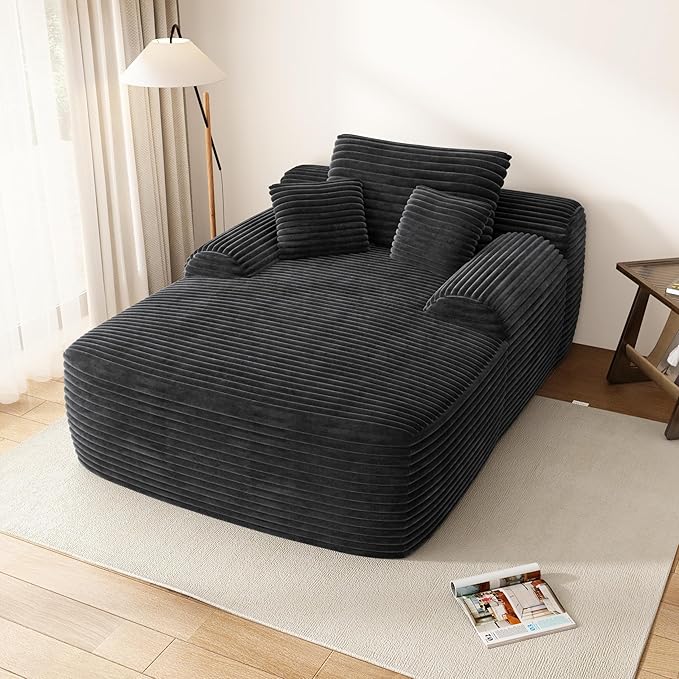 67" Oversized Chaise Lounge Chair Indoor, Comfy Sleeper Sofa Bed, Grey Plush Corduory Couch for Living Room Bedroom,Sofa in A Box,No Assembly Required.