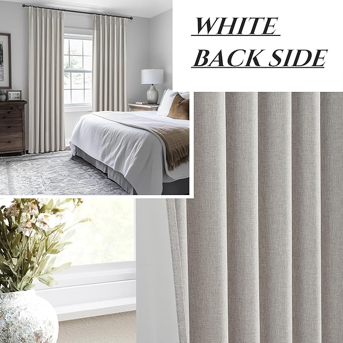 Natural Melange Taupe Blackout Curtains 102 Inch Long Flax Linen Viral Curtain with Pinch Pleat Clips&Hooks, Floor to Ceiling for Living Room Cooling Drapes for Summer Heat (40"W x 102"L x 2Panels)
