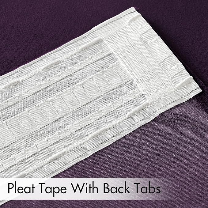 MIULEE Purple Velvet Curtains 108 inches 2 Panels - Luxury Room Darkening Window Drapes for Bedroom Living Room Thermal Insulated Super Soft Blackout Extra Long, Back Tab Rod Pocket Pinch Pleated