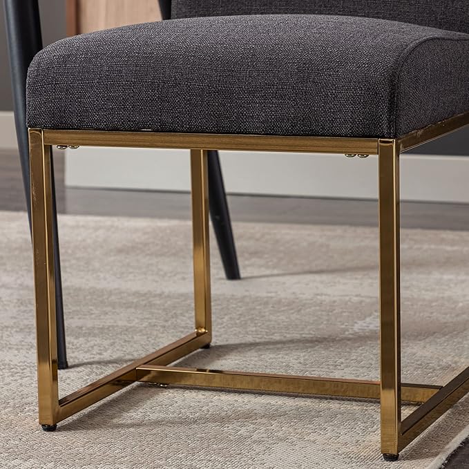 VESCASA Linen Upholstered Dining Chairs Set of 6, Mid Century Modern Padded Chair with Gold Metal Frame for Restaurant, Dining Room, Kitchen, Charcoal