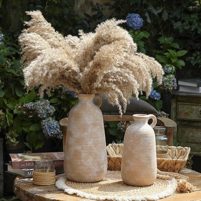 Ceramic Rustic Vase, 12.8" Large Flower Vases Home Decor for Pampas Farmhouse Decorative Pottery Clay Vase for Mantel Entryway Table Living Room Kitchen Bathroom Bedroom