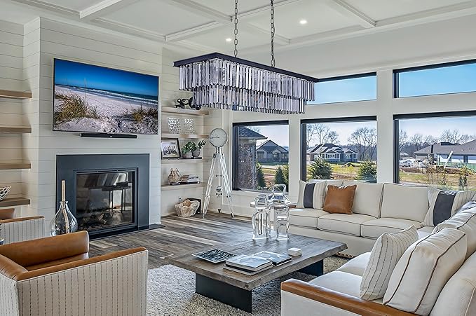 Wellmet Crystal Chandelier 47 inch, 11-Light Modern Smoke Grey Rectangular Crystal Chandelier Ceiling Hanging, Linear Chandeliers Light Fixture for Living Room, Dining Room, Bedroom, Kitchen Island