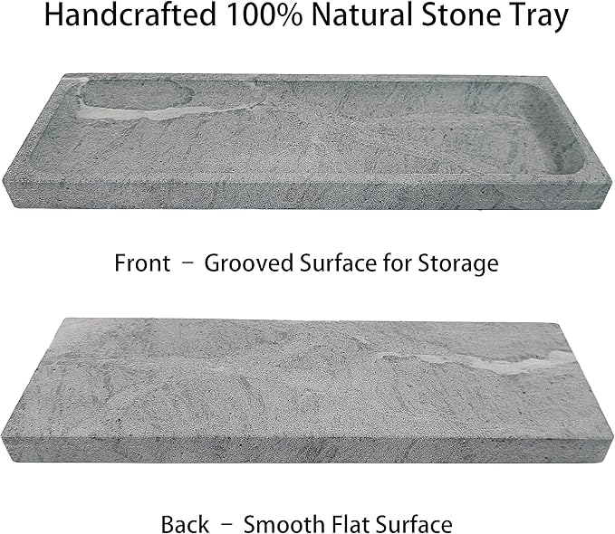 Green Marble Tray for Bathroom Countertop - Rectangular Natural Stone Organizer with Sandblasted Finish, Catchall Vanity Tray for Dresser, Entryway, Makeup & Jewelry | 10.6"x3.5"