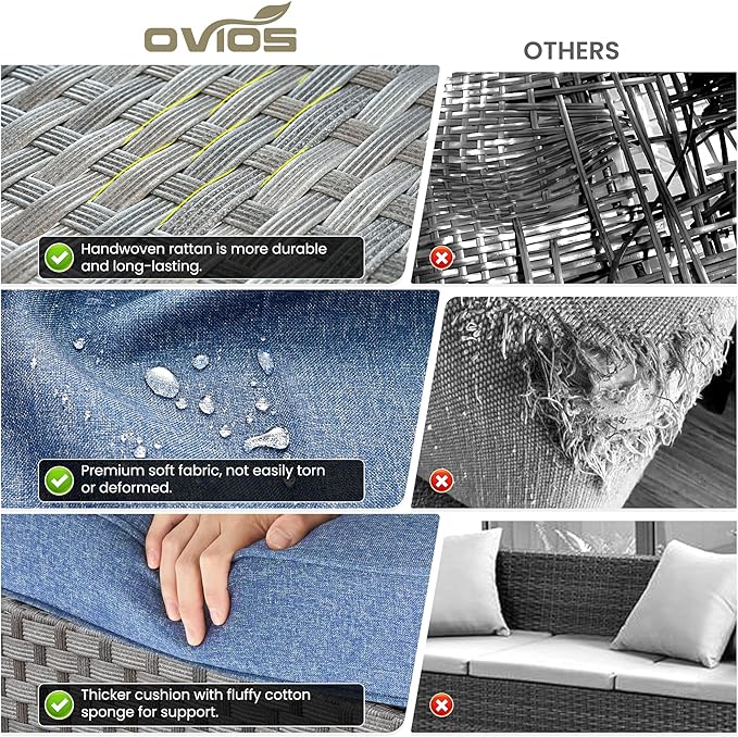 ovios 15 Pieces Patio Furniture Set, Outdoor Wicker Sectional Sofa with Swivel Chairs Coffee Table, Modern Modular Deep Seat Rattan Couch Conversation Sets, Denim Blue