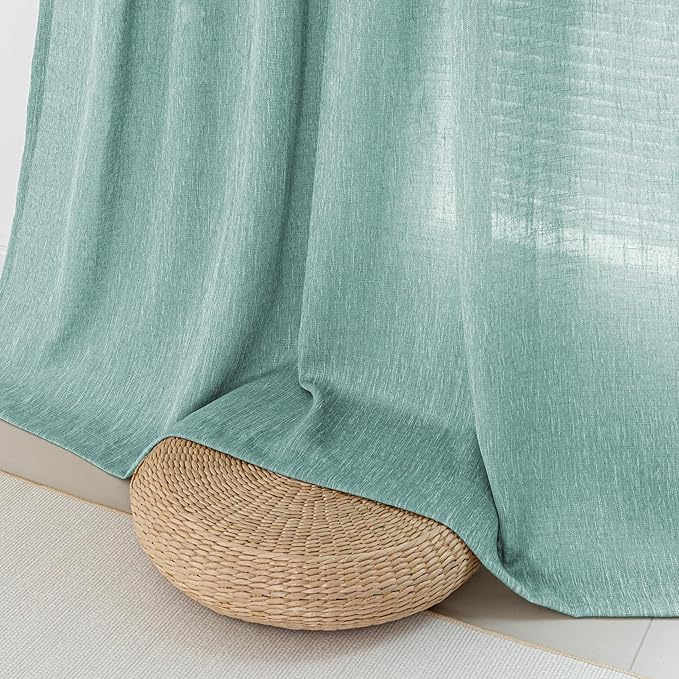 MYSKY HOME Boho Curtains for Living Room, Light Filtering Curtains & Drapes 84 inches Length 2 Panels Set Semi Sheer Country Style Back Tab Curtains for Sliding Glass Door, 50" Wide, Turquoise