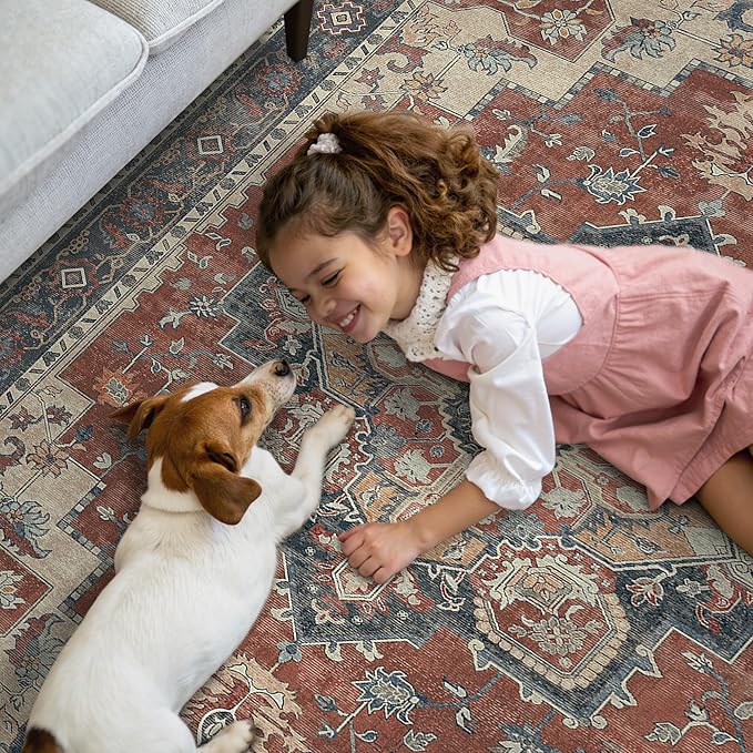 GENIMO 2x12 Runner Rugs for Hallway, Machine Washable Non Slip Vintage Rugs, Low Pile Lightweight Soft Print Rug for enrtyway, Corridor, Home Office, Kitchen, Bordeaux