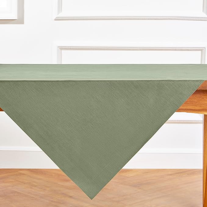 Solino Home Linen Square Tablecloth 52 x 52 Inch - 100% Pure Linen Oil Green Table Throw - Fete, Machine Washable Table Cloth for Fall, Autumn, Thanksgiving, Christmas