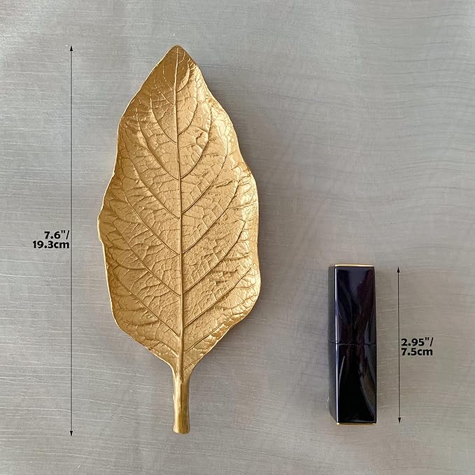 Jewelry Dish, Metal Trinket Dish Leaf Shaped Ring Holder Jewelry Organizer Vanity Dish Tray for Dresser Christmas Birthday Wedding Gifts (Single Mango Leaf)
