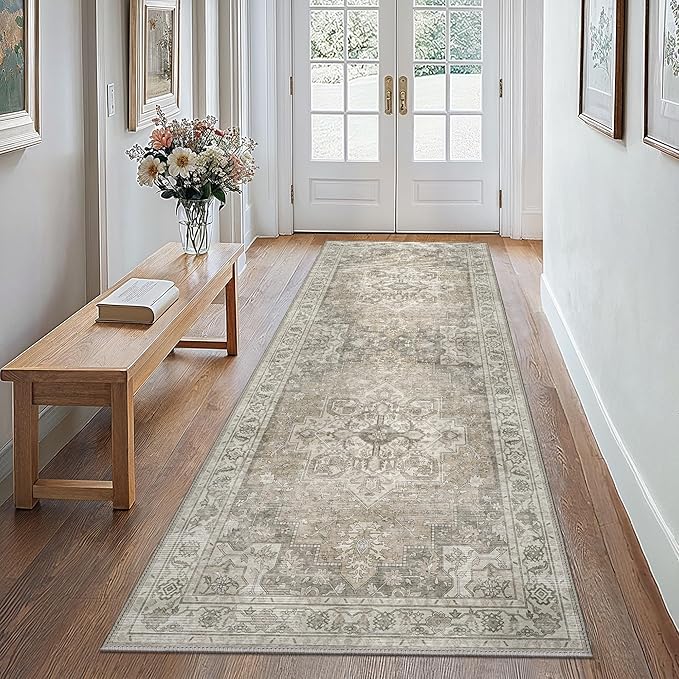 GENIMO 2x10 Runner Rugs for Hallway, Machine Washable Non Slip Vintage Rugs, Low Pile Lightweight Soft Print Rug for enrtyway, Corridor, Home Office, Kitchen, Trench