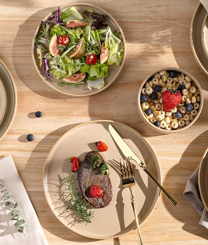 TheTerra Ceramic Dinnerware Sets for 6, 18 Pieces Handmade Reactive Glaze Plates and Bowls Set, Scratch Resistant Dish Set, Oven & Microwave & Dishwasher Safe, Ivory Cream