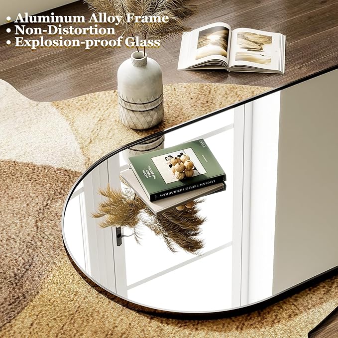 HARRITPURE 64"x21" Arched Full Length Mirror Free Standing Leaning Wall-Mounted Mirror Aluminum Frame Modern Mirrors for Living Room Bedroom Cloakroom, Black