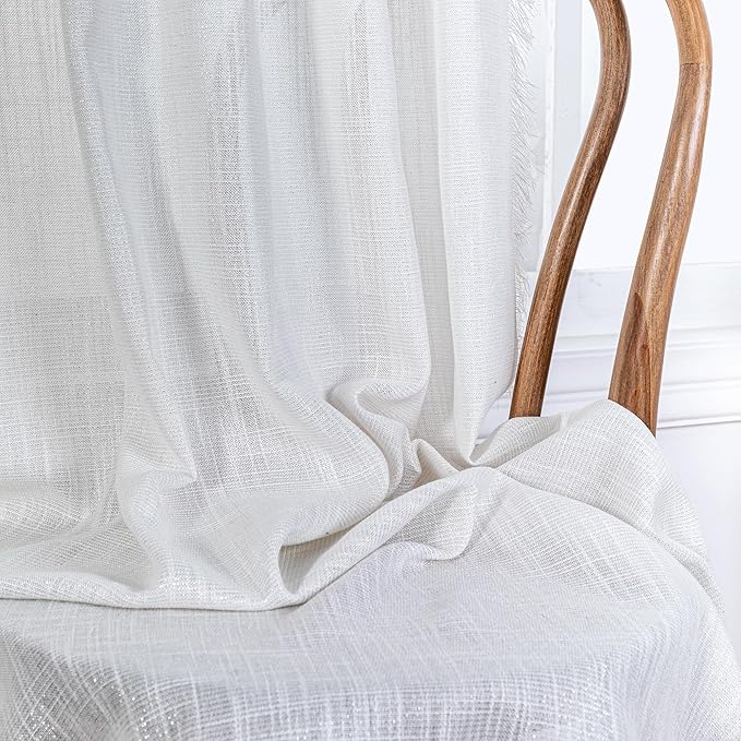 MYSKY HOME Natural Living Room Curtains 2 Panel Set Silver Soft Cotton Blend Semi Sheers Light Filtering Back Tab Privacy Drapes for Patio Pergola Gazebo Nice Vertical Elegant Style, 50 x 95 Inches