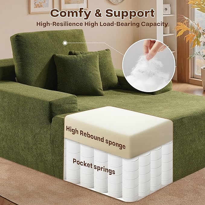 Chaise Lounge Chair Indoor, Oversized Sleeping Couch 67" L * 48.5" W Assembly Free Modern Minimalist Sofa, Extra Deep Large Single Seat Sofa for Living Room (Green Velvet Fabric)
