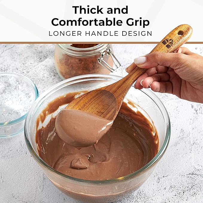 Wooden Spoons for Cooking – Wooden Kitchen Utensils Set, 6 Pcs Teak Wood Utensil Set – Comfortable Grip Non–Stick Wooden Cooking Utensils