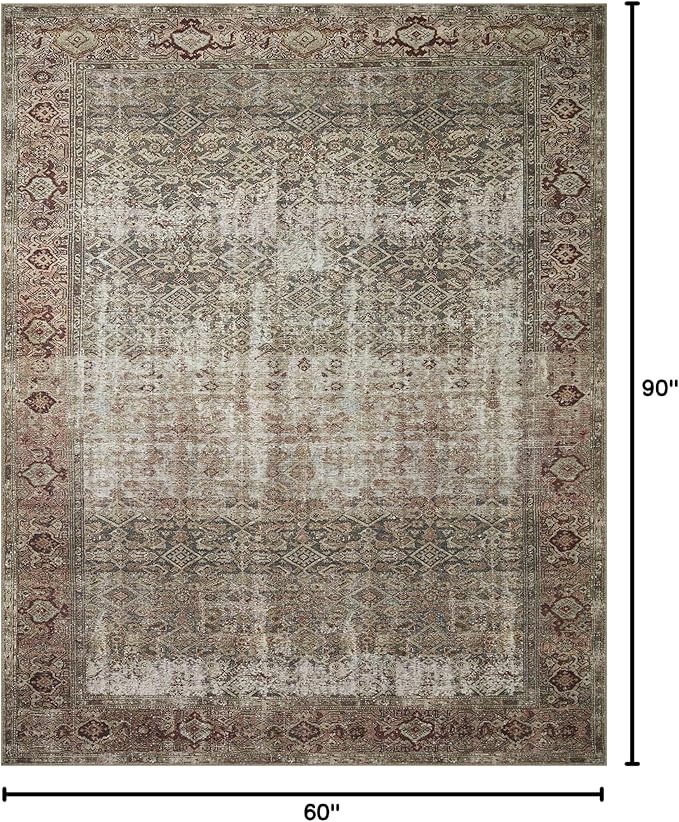Loloi Amber Lewis Georgie Collection GER-07 Moss/Salmon 5'-0" x 7'-6", .19" Pile Height, Area Rug