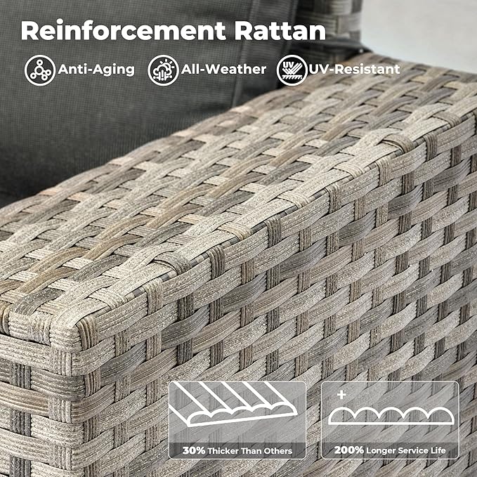 ovios 15 Pieces Patio Furniture Set, Outdoor Wicker Sectional Sofa with Swivel Chairs Coffee Table, Modern Modular Deep Seat Rattan Couch Conversation Sets, Black