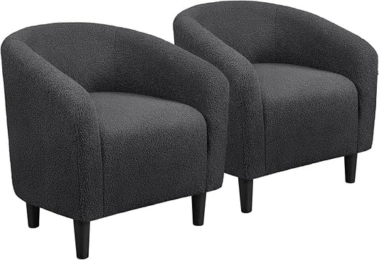 Yaheetech Accent Chairs Set of 2, Furry Living Room Chairs, Sherpa Barrel Chairs with Cozy Soft Padded, Boucle Fabric Armchais for Living Room Bedroom Reception Room Office, Dark Gray
