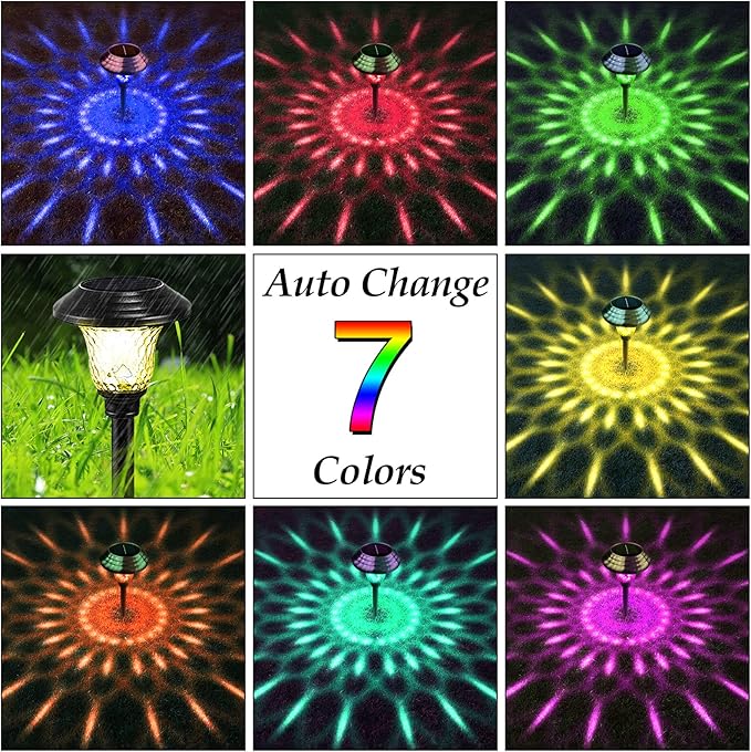 BEAU JARDIN Solar Pathway Lights 8 Pack Bright White Color Changing Fixed Color Solar Powered Light Outdoor Waterproof Glass High Lumen for Garden Landscape Path Yard Walkway Patio Driveway Outside