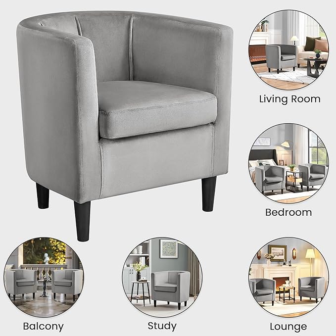 Yaheetech Accent Chair, Modern Velvet Armchairs with Big Ample Seat, Cozy Upholstered Barrel Sofa Chair for Living Room Bedroom Waiting Room, Set of 2, Gray
