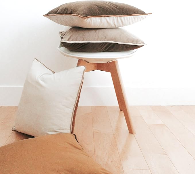 MONDAY MOOSE Decorative Throw Pillow Covers Cushion Cases, Set of 4 Soft Velvet Modern Double-Sided Designs, Mix and Match for Home Decor, Pillow Inserts Not Included (20x20 inch, Brown/Beige)