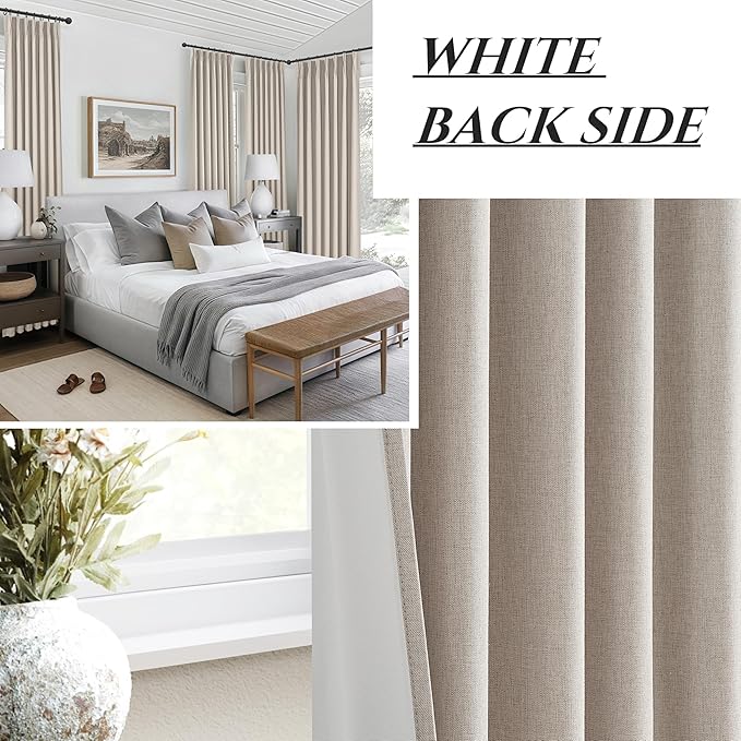 Viral Curtains with Pinch Pleat Clips & Hooks, Grey Taupe Faux Linen Blackout Curtain for Bedroom 90 Inches Long Heavy Drapes Thermal for Summer Heat Sound Deadening Privacy Windows Burg (40"Wx90"Lx2)