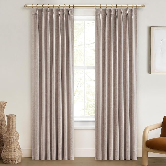 Rustic Country Curtains for Living Room Textured 90 Inch Blackout Curtains Drop Cloth Burlap Window Drapes Farmhouse Boho Linen Oatmeal 2 Panels Pinch Pleated 7-1/2ft Extra Long Heavy Insulated