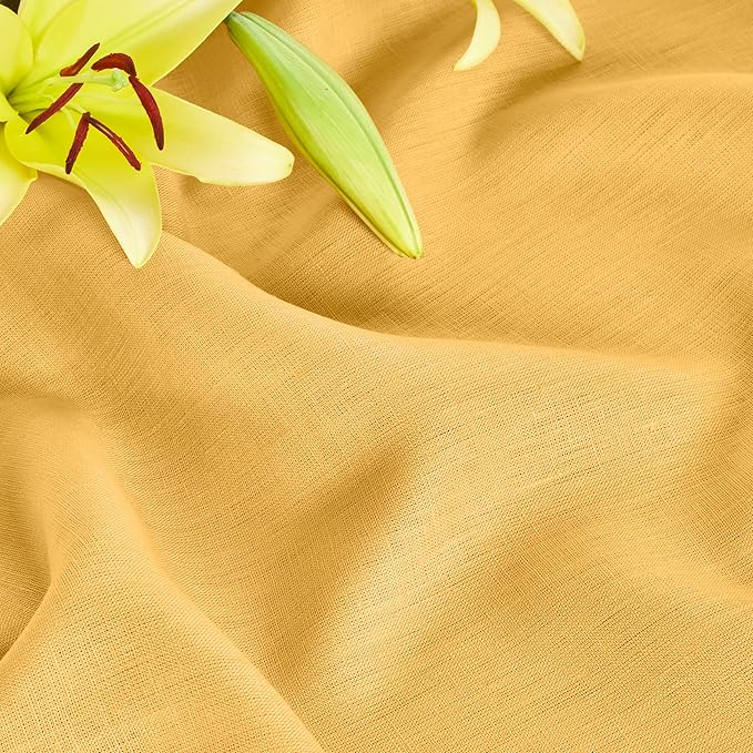 Solino Home Linen Tablecloth 60 x 90 Inch - 100% Pure Linen Mustard Yellow Table Cloth for Rectangle Tables - Fete, Machine Washable Tablecloth