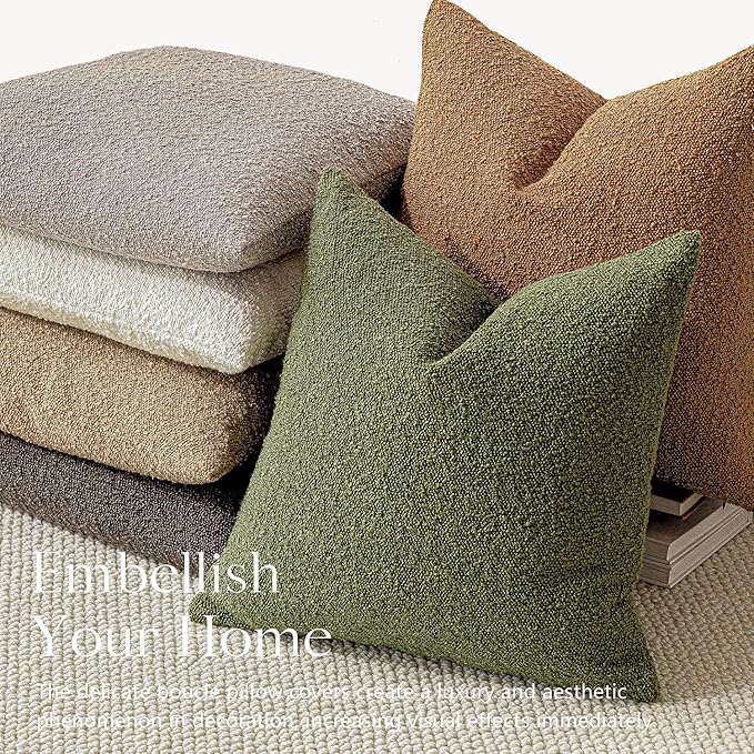 Foindtower Pack of 2 Modern Textured Boucle Throw Pillow Covers Accent Solid Decorative Lumbar Pillow Cases Cozy Couch Cushion Case for Chair Sofa Bedroom Living Room Home Decor, 12 x 20 Inch,Green