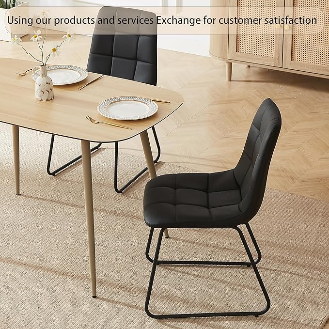 55 Inch Modern Wood Dining Table Set for 4 with Black Leather Chairs - Kitchen & Dining Room Furniture, Gray Table & 4 Seater Chairs Set (55.1")