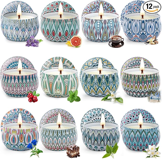 Scented Candles Gift Set, 12 Pack Aromatherapy Candles for Women, Candles for Home Scented, 300H Long Burning, Soy Wax Candle Set, Gifts for Mom Women SPA Birthday Anniversary Stocking Stuffers