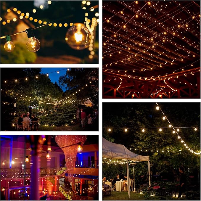 Hometown Evolution, Inc. 50 Foot Globe String Lights - Set of 50 G40 Clear Bulbs - Black Wire (+ 2 Free Spares) for Patio Deck Gazebo Cafe and Party Lighting