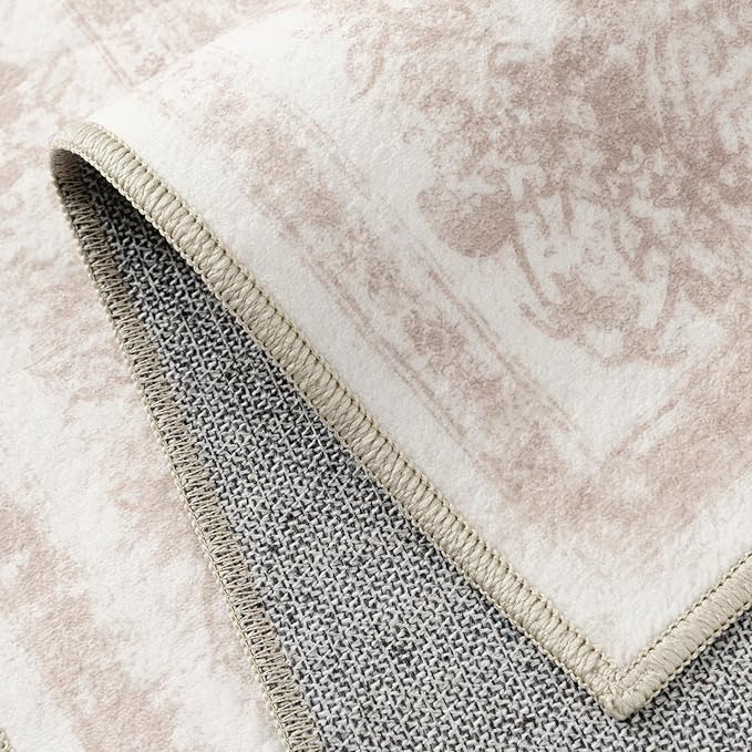 Washable Rug 9x12 Area Rug for Living Room Pink Vintage Boho Medallion Large Distressed Retro Carpet Non Slip Indoor Low Pile Small Soft Bedroom Dining Room Home Office