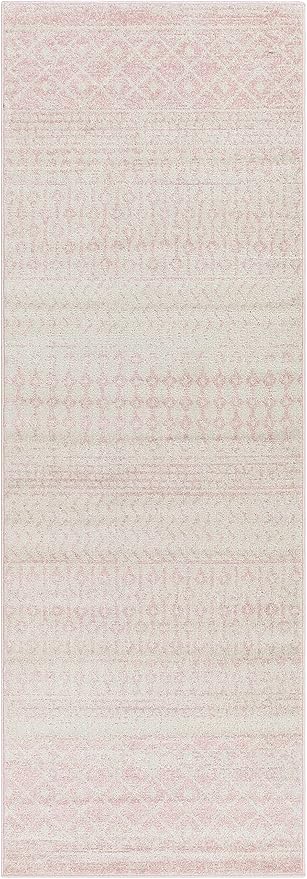 Blush & Light Pink Collection Keizer Farmhouse Moroccan Geometric Area Rug - Boho Aztec Tribal Carpet for Living Room - Blush, LightGray - 18" x 18" Sample
