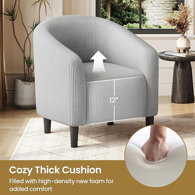 Yaheetech Accent Barrel Chair, Corduroy Fabric Club Chair, Furry Sherpa Elegant Armchair with Cozy Soft Padded for Living Room Bedroom Reception Room Office, Set of 2, Light Gray