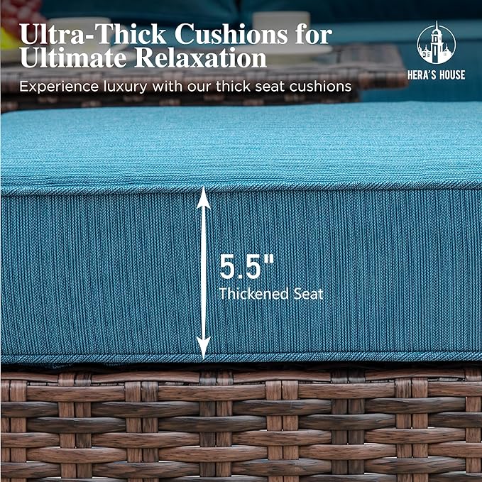 HERA'S HOUSE Outdoor Swivel Chairs Set of 2 with 5.5" Thick Cushions, High Back Patio Furniture, Oversized Wicker Rattan Chairs for Deck Balcony Backyard, Blue