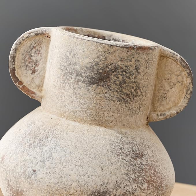 Antique Ceramic Vase with 2 Handles, 6.1 Inch Farmhouse Rustic Vase, Small Decorative Pottery Flower Vases for Home Decor, Wedding, Living Room, Table, Shelf Decor, Terra
