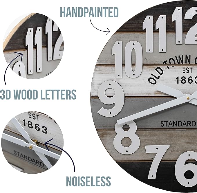 30" Wooden Multi-Color Maritime Coastal Beach Large Number Wall Clock (Gray, 30 inch)