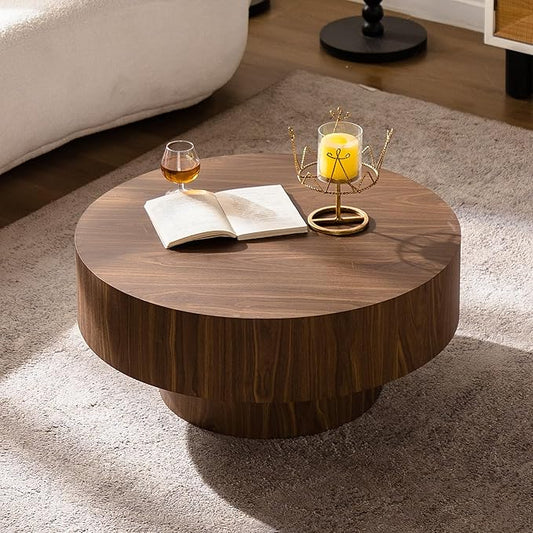 31.51" Round Coffee Table, Mid Century Modern Accent Coffee Tables, Circle Wooden Centre End Table for Living Room Home Furniture - Walnut