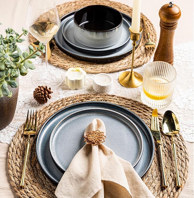 LERATIO Ceramic Dinnerware Sets for 4,Round Reactive Glaze Ceramic Plates and Bowls Set,Highly Chip and Crack Resistant | Dishwasher & Microwave Safe Dishes Set,Service for 4 (12pc)-Gray White