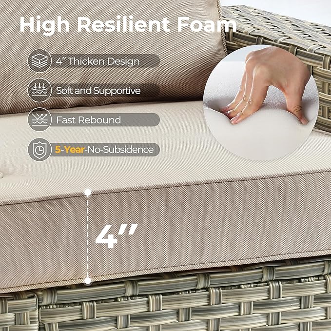 HOOOWOOO Outdoor Sectional Patio Furniture Set with Fire Pit Table,10 Pieces Wicker Conversation Sets L Shaped Couch,Extra Deep Out Door Sofa Outside Furniture with Swivel Chairs,Beige