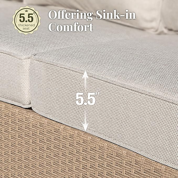 Patio Furniture Set 2 pcs, Wicker Outdoor Patio Furniture, 2 Single Chairs, Rattan Patio Conversation Set for Backyard Deck, Beige