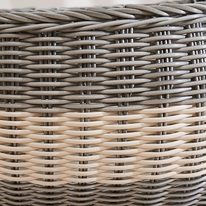 Zita Oval Resin Woven Wicker Multi-Use Storage Basket with Handles (18" x 15" x 11.4" - White-Gray) - Perfect for Halloween, Thanksgiving, and Versatile Home Organization